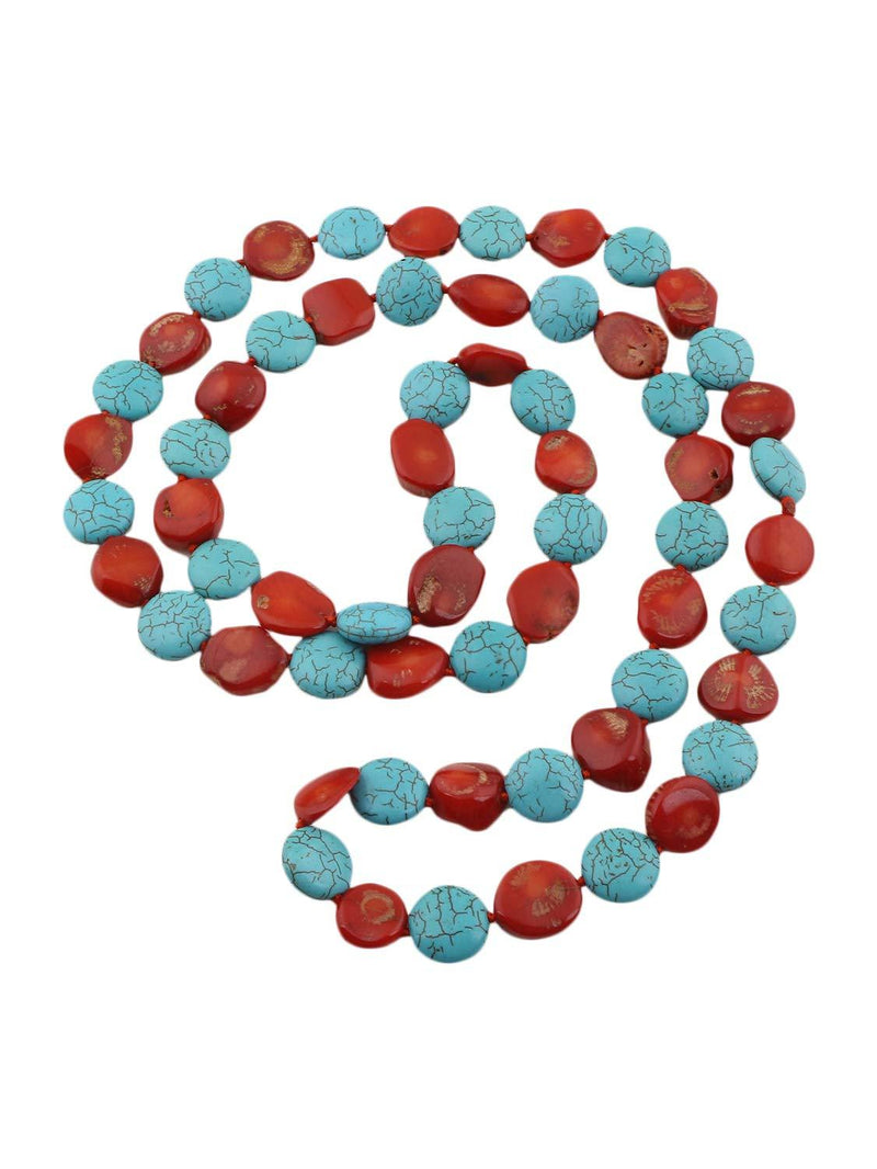 [Australia] - TreasureBay Unique 11mm Natural Turquoise and Red Coral Necklace for Women 