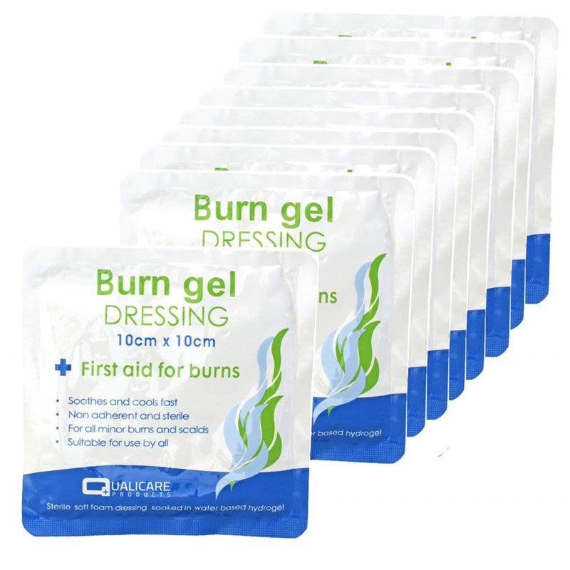 [Australia] - (BOX OF 10) First Aid Burn Gel Dressing 10cm x 10cm Medium Size - Emergency Burncare for Scolds & Burns 