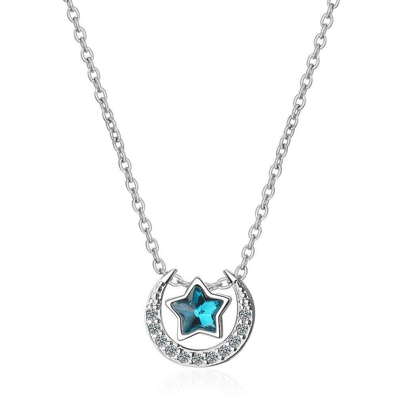 [Australia] - Chandler 925 Sterling Silver Jewelry Blue Star Moon Fly Me to Polaris Fashion Top Grade Pendant Necklace Women Valentines Gift 