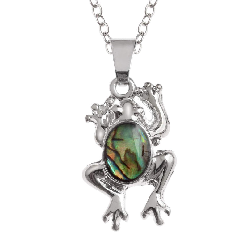 [Australia] - Kiara Jewellery Frog Pendant Necklace Inlaid With Natural greenish Paua Abalone Shell on 18" Trace Chain. Non Tarnish Silver Colour Rhodium plated. 
