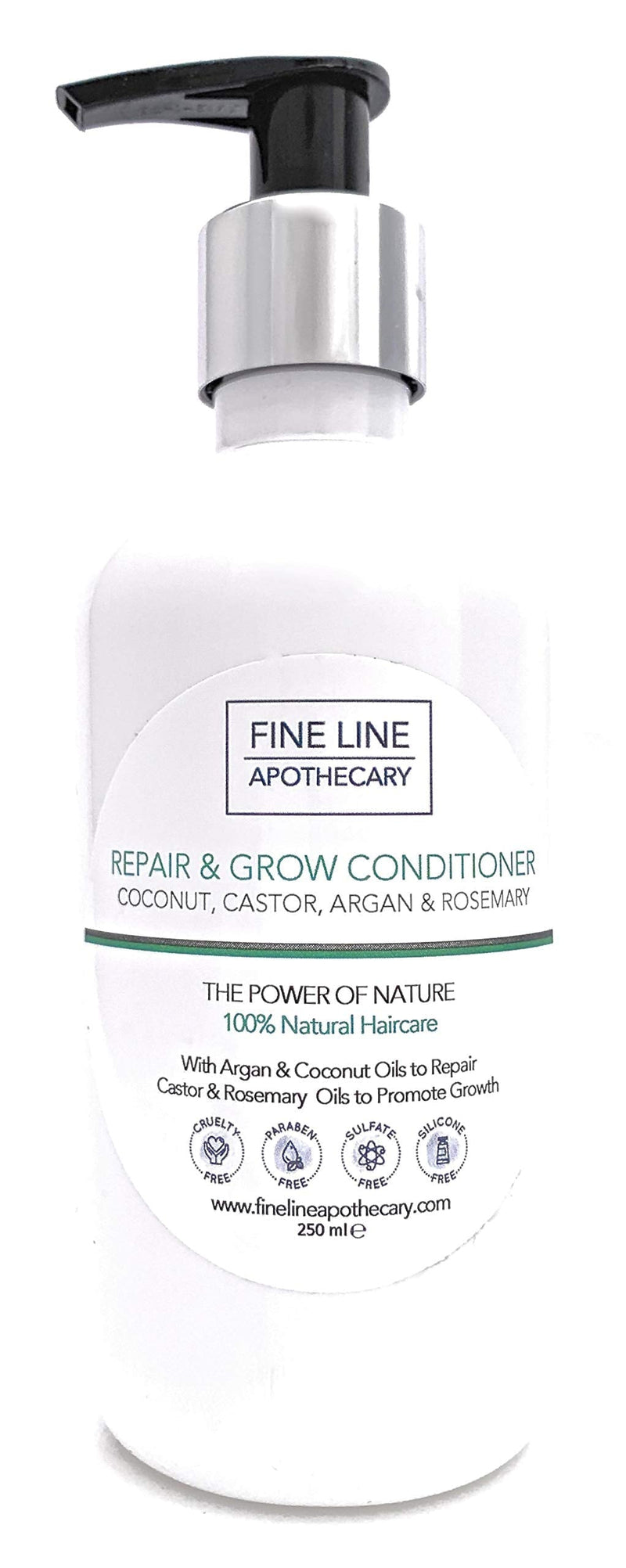 [Australia] - Natural REPAIR & GROW CONDITIONER - COCONUT, CASTOR, ARGAN & ROSEMARY - 250ml by Fine Line Apothecary. No Sulfates, No Parabens, No Silicones. pH 5.2-5.7 For Sensitive Skin. 99.5% Plant Derived. 