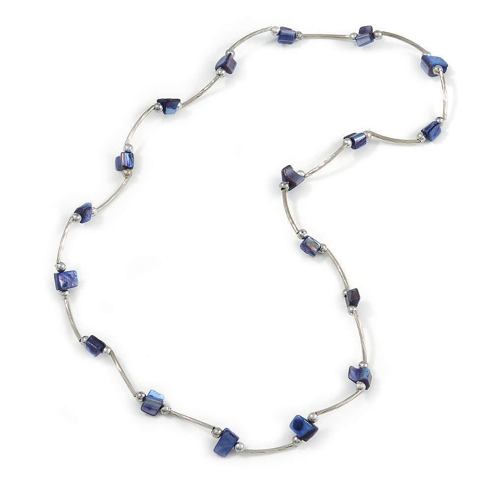 [Australia] - Avalaya Violet Blue Shell Nugget Necklace in Silver Tone Metal - 66cm L 