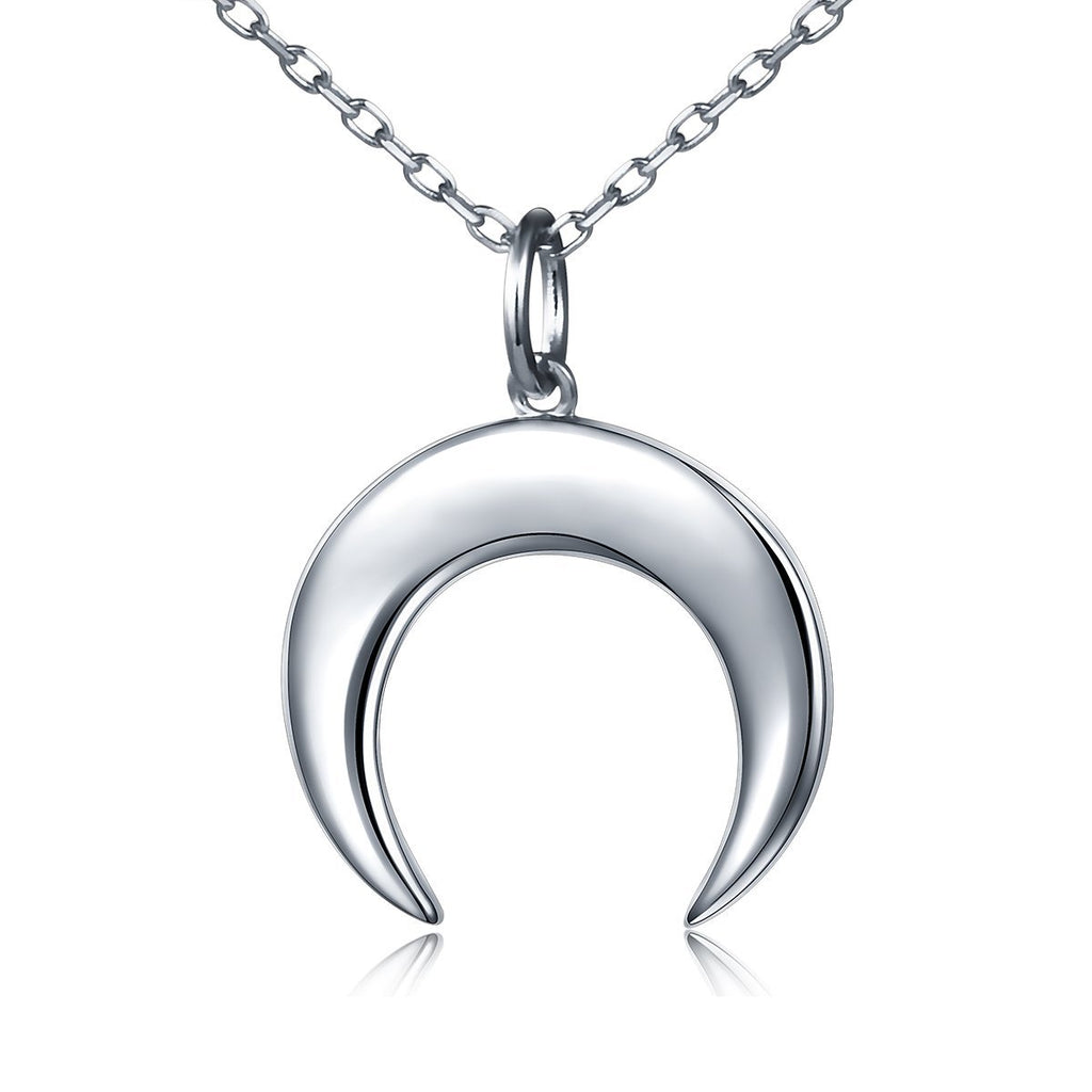 [Australia] - Flyow S925 Sterling Silver Crescent Moon Pendant Necklaces for Women Girls with 18 Inches + 2 Inches Adjustable Cable Chain (White) 