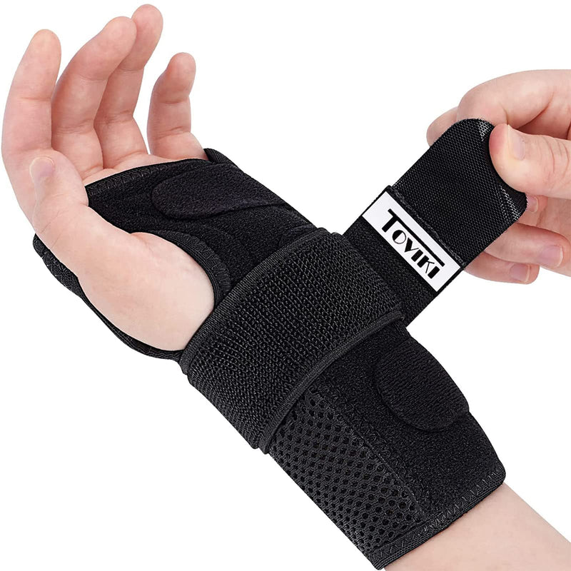 [Australia] - TOVIKI Wrist Support Brace Left Hand with 2 Metal Splints for Joint Pain Arthritis Carpal Tunnel Pain Tendonitis for Men and Women Black 