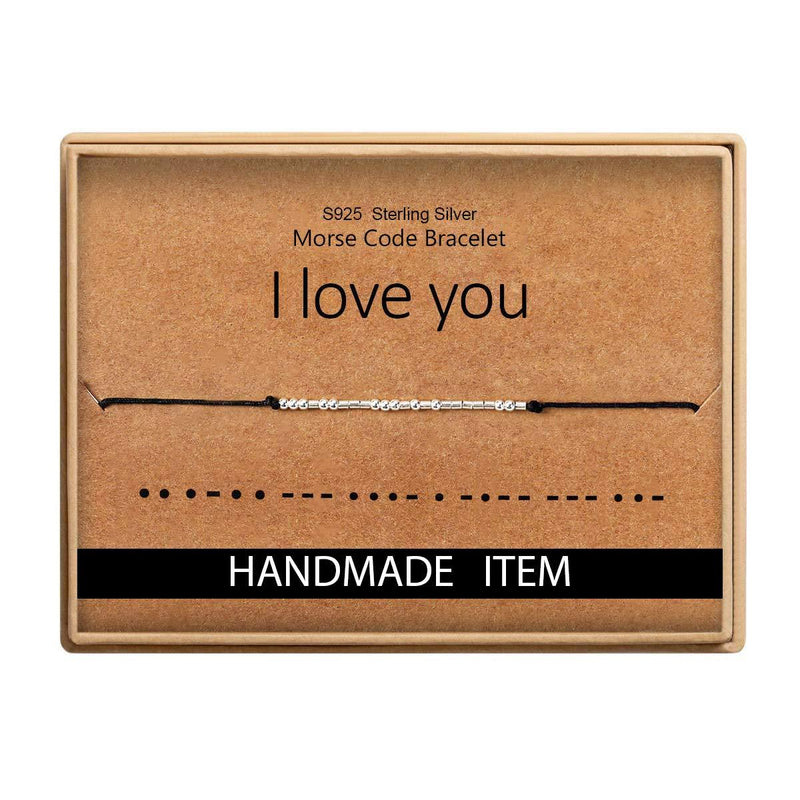 [Australia] - I Love You Morse Code Bracelet Gift for Her Sterling Silver Beads on Silk Cord inspirational Gift for Women Valentine's Day Gifts I Love You 