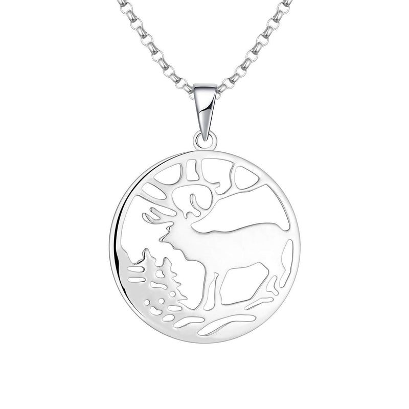 [Australia] - JO WISDOM BambI Reindeer Necklace, 925 Sterling Silver Deer Winter Wonderland Animal Pendant Necklace Jewelry for Women 