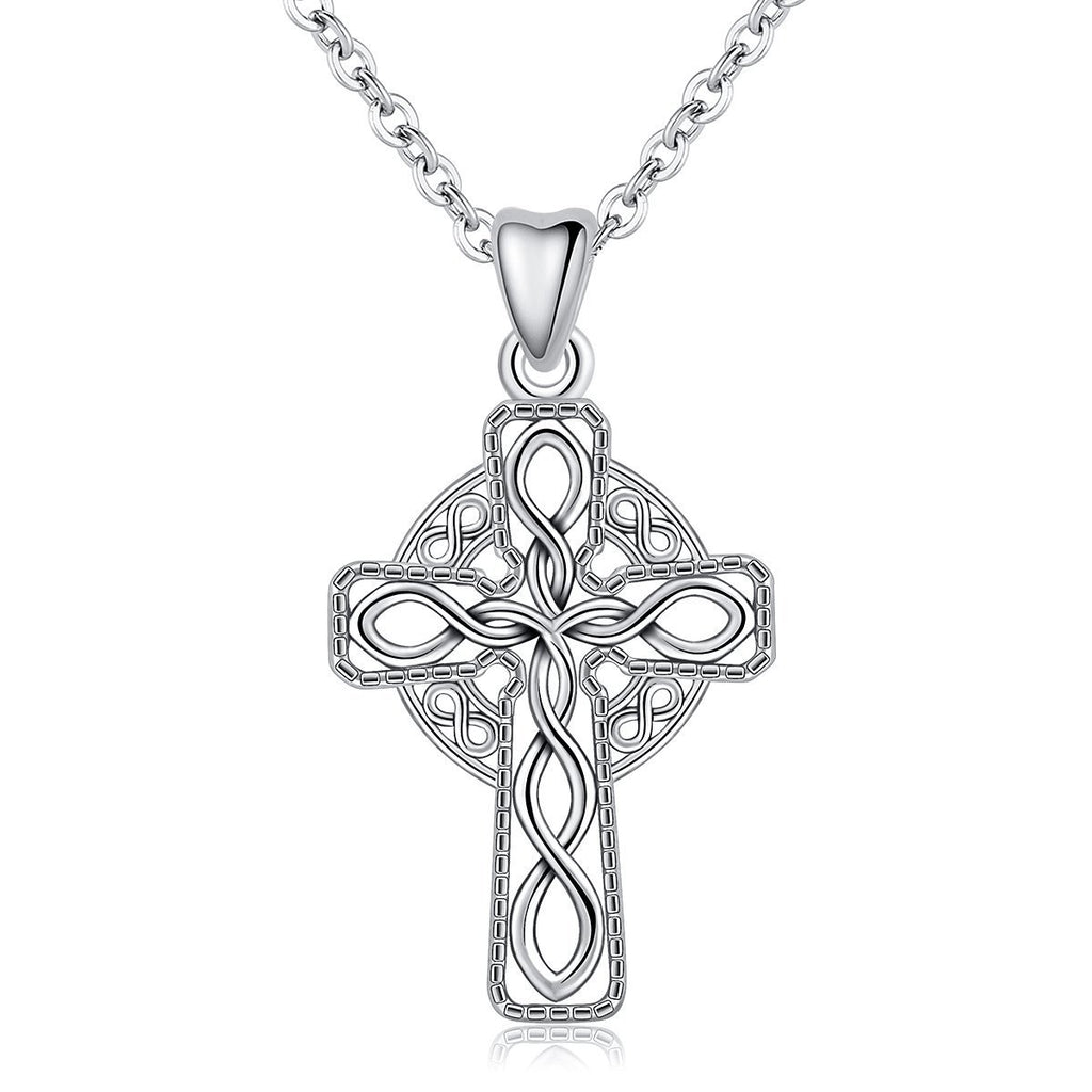 [Australia] - CELESTIA Celtic Cross Necklace for Women Girls, 925 Sterling Silver Holy Cross Pendant Jewellery, First Confirmation Gifts 