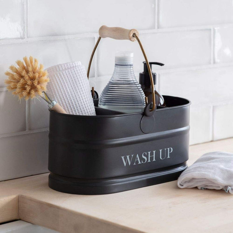 [Australia] - Garden Trading Wash Up Tidy Caddy Holder Shabby Chic with Rustic Wooden Handle in Carbon Steel Finish 