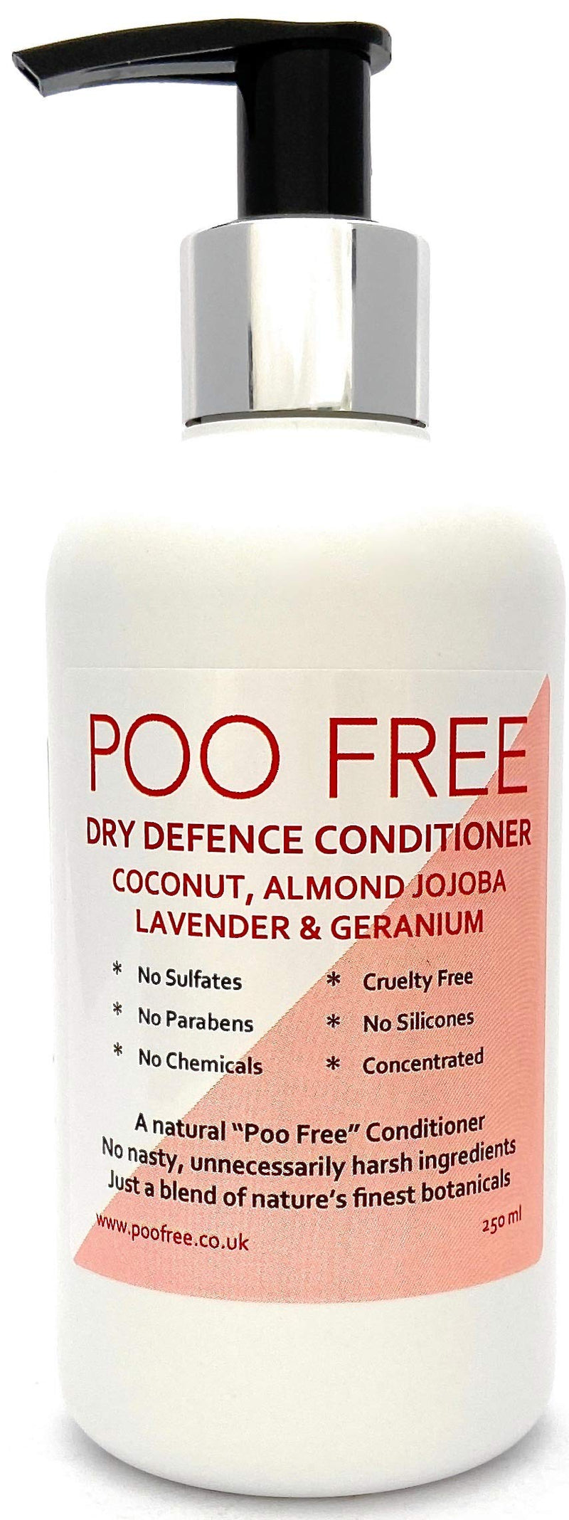 [Australia] - Natural DRY DEFENCE CONDITIONER - COCONUT, ALMOND, JOJOBA, GERANIUM & LAVENDER - 250ml - by POO FREE. No Sulfates, No Parabens, No Silicones. No Build Up, Gentle, Concentrated. 