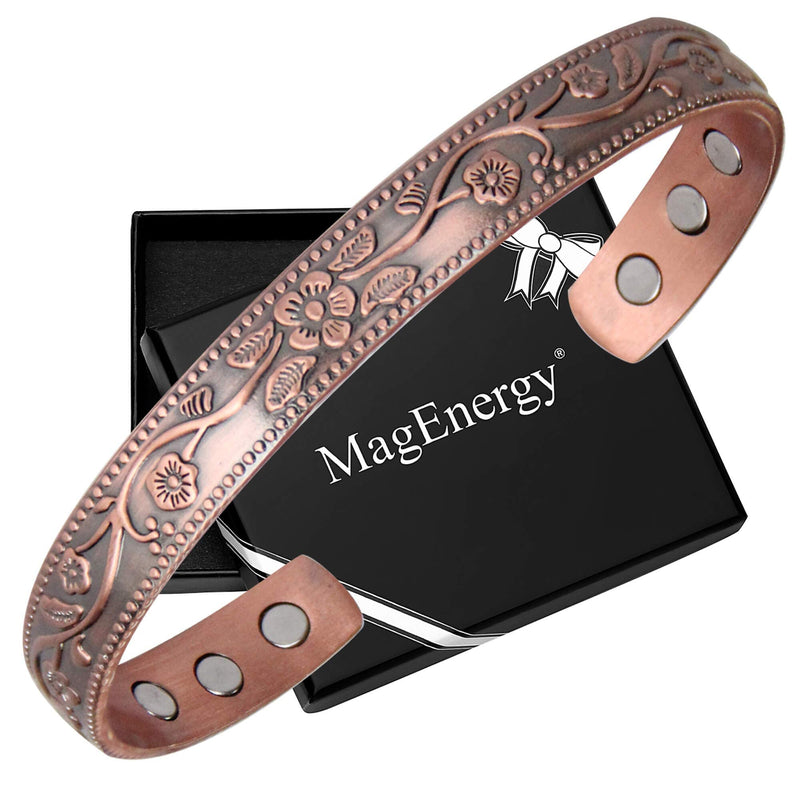 [Australia] - MagEnergy Copper Magnetic Bracelet for Women, 99.99% Pure Copper Cuff Bangle with 3500 Gauss Magnets, Adjustable Brazaletes with Jewelry Box (Copper) 