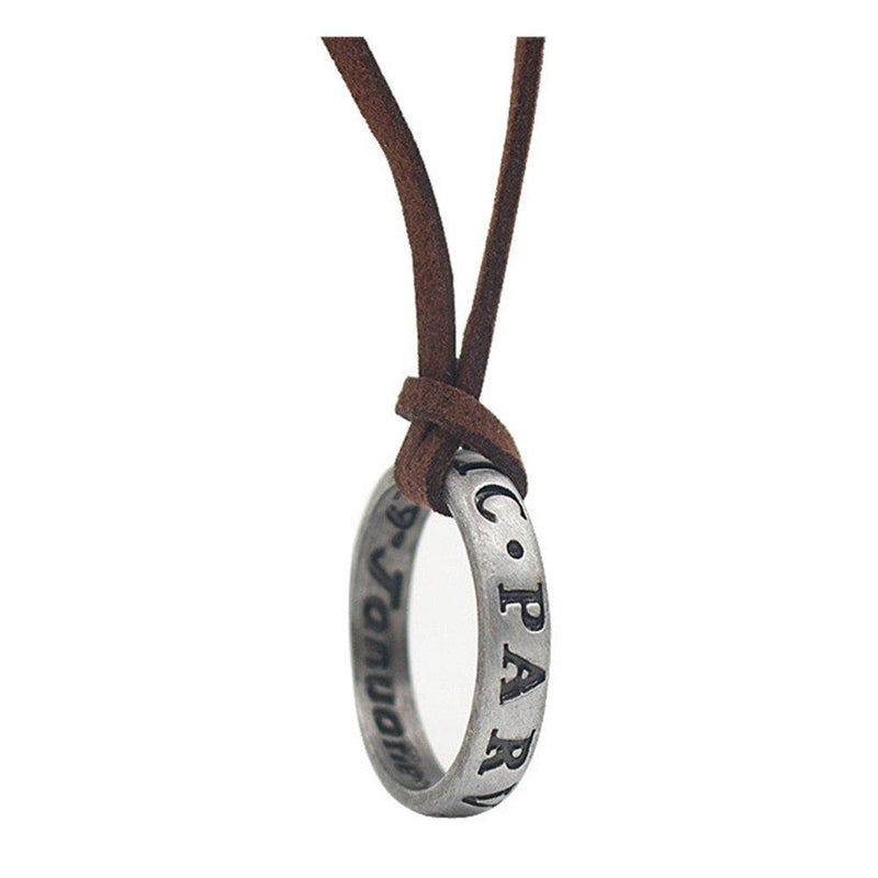 [Australia] - Sterling Silver Plated 925 Uncharted 4 Drake Engraved Ring Pendant Necklace,brown leather Chain 