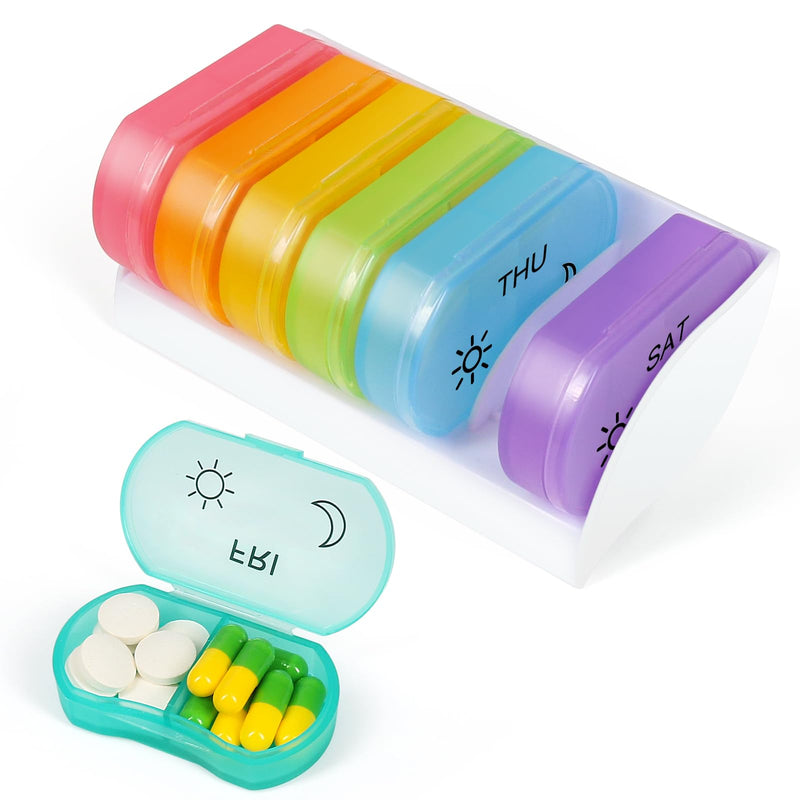 [Australia] - Little Daily Pill Box Case AM PM for 7 Day, Small Pocket Purse Pills Holder, Cute Drug Organiser Container 2 Times a Day Rainbow01 