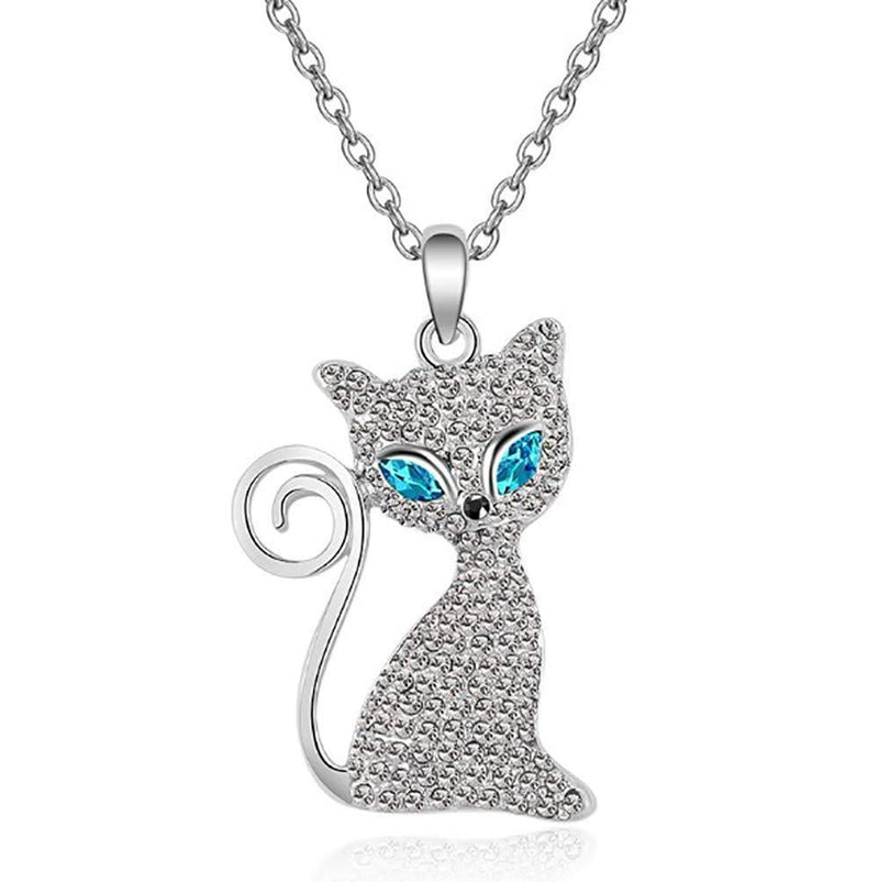 [Australia] - findout cat necklace crystal necklace Cubic Zircons crystal bear cat pendant necklace gift for women girls with jewellery box(f1587) Blue Eye 