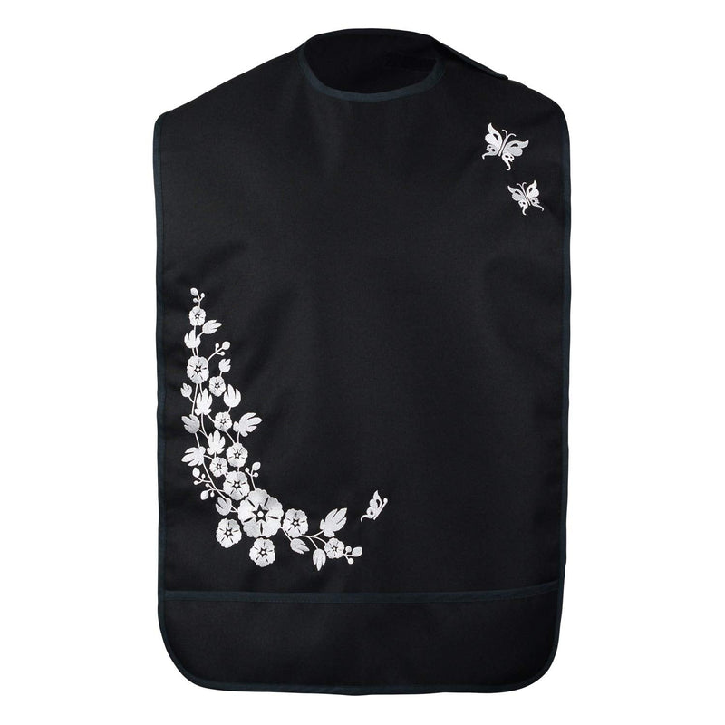 [Australia] - Modaliv Adult Bib for Women - Embroidered Waterproof Clothing Protector with Crumb Catcher - Reusable - Machine Washable (Flowers and Butterflies) 