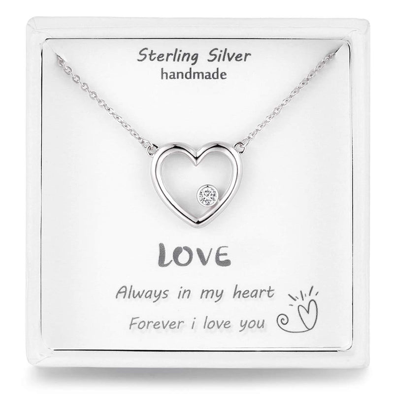 [Australia] - Qings Promise Necklace Rose Gold/Silver Colour Dainty Solitaire Necklace with Love Heart Crystal Pendant Gift for Women Teen Girl Lady Mrs Girlfriend and Your Love Silver 
