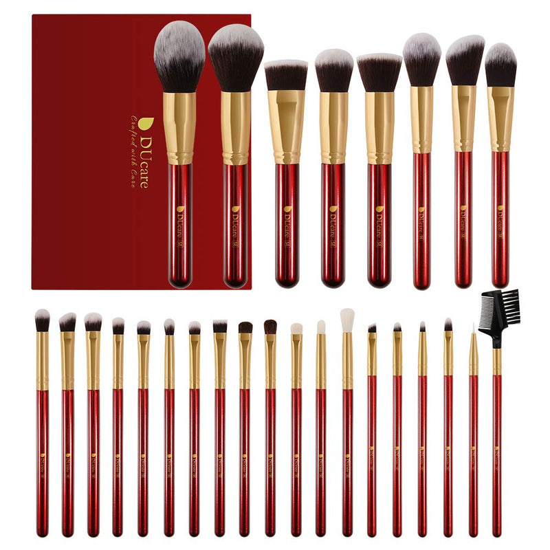 [Australia] - DUcare Makeup Brushes with Box 27Pcs Professional Makeup Brush Set Premium Synthetic Hair Kabuki Foundation Blending Make Up Brushes Kit, Gift for Women- Red red27pcs 