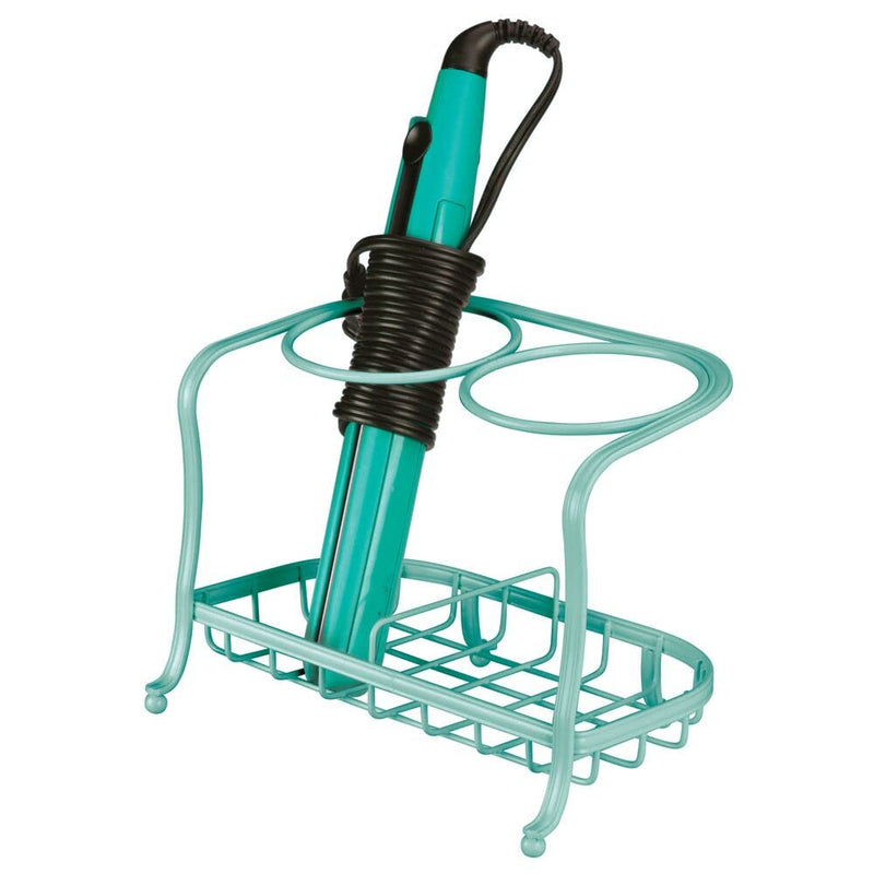 [Australia] - mDesign Hair Straightener Holder – Metal Stand with 2 Compartments for Holding Hair Brushes and Styling Accessories – Ideal as Hair Dryer Stand – Teal 