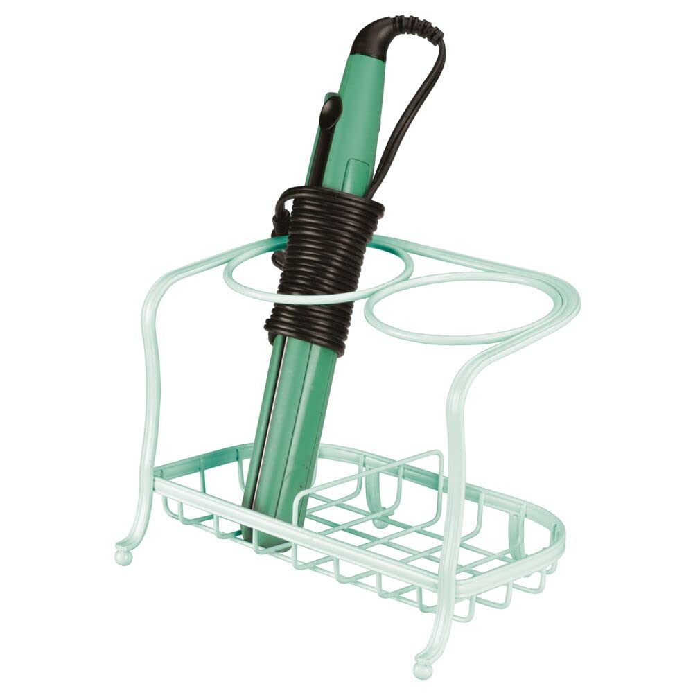 [Australia] - mDesign Hair Straightener Holder – Metal Stand with 2 Compartments for Holding Hair Brushes and Styling Accessories – Ideal as Hair Dryer Stand – Mint Green 