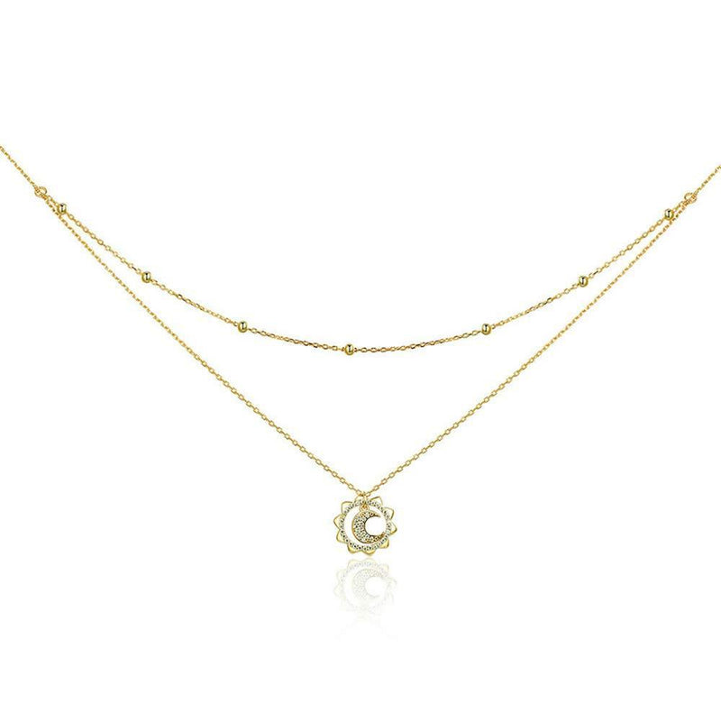 [Australia] - Sun Moon Vintage 925 Sterling Silver Sun Moon Shape Double Layers Choker Necklaces Pendant for Women Silver Jewellery Making 