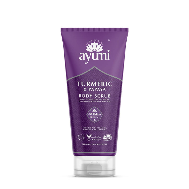 [Australia] - Ayumi Turmeric & Papaya Body Scrub, With Ground Olive Stones & Crushed Pumice Stone to Buff Away Dead Skin Cells, For Smooth & Radiant Skin 1 x 200ml 200 ml (Pack of 1) 