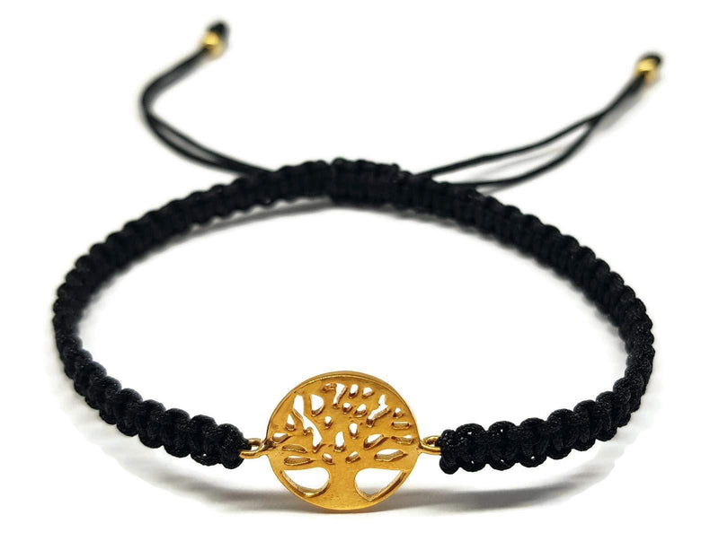 [Australia] - MYSTIC JEWELS by Dalia – 925 Sterling Silver Bracelet – Tree of Life – in Black Thread – Adjustable – Gift Gold Plated 