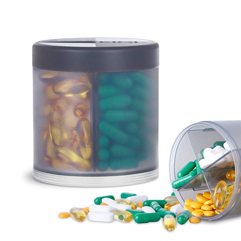 [Australia] - Large Capacity Pill Box Organiser 4 Compartments - Round Monthly Pill Bottle 1 Day 4 Times Medication Organiser for Vitamin Fish Oil - 100% Airtight Transparent/Gray 