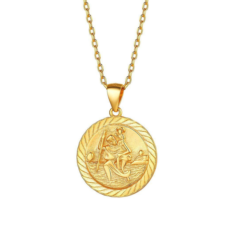 [Australia] - Silvora Saint Christopher/Saint Michael Medal Necklace, Sterling Silver Chic Saint Patron Pendant Jewelry Virgin Mary/Saint Benedict/Elizabeth Ⅱ Coin Charms for Women Men A Saint Christopher/18k Gold 