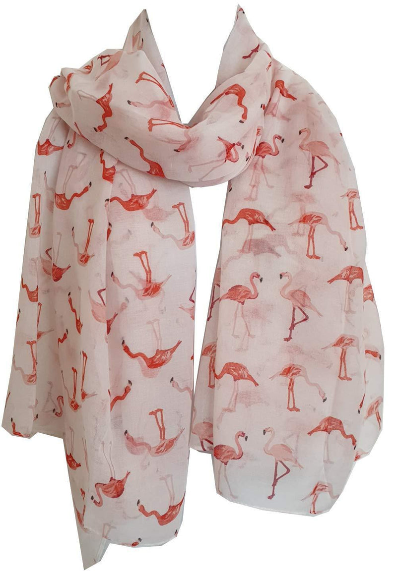 [Australia] - GlamLondon Watercolour Flamingo Scarf Ladies Lightweight Printed Fashion Oversize Wrap Z19 - Cream 