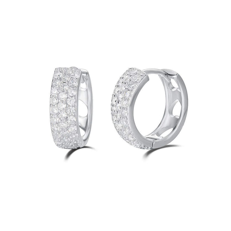 [Australia] - Carleen 925 Sterling Silver Pave Cubic Zirconia CZ Small Round Wide Hinged Huggie Cartilage Hoop Earrings For Women Girls - Diameter: 15 mm White Gold Plated 