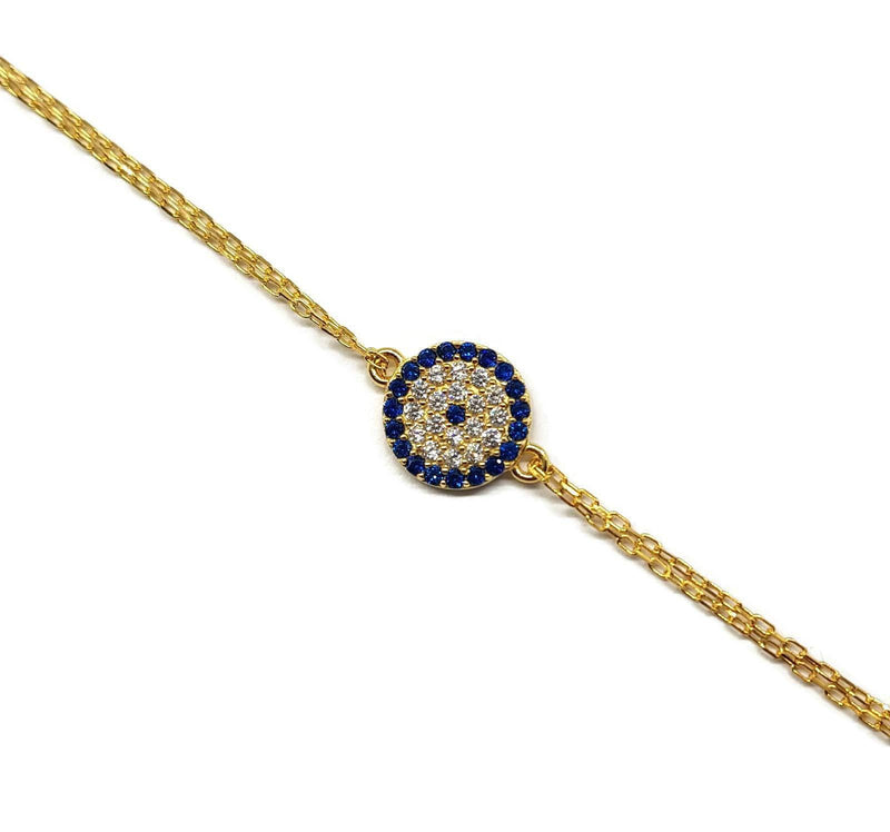 [Australia] - MYSTIC JEWELS by Dalia – Turkish Eye Motif Zircon Bracelet – Double Chain 16 – 18 cm Adjustable Gold Plated 