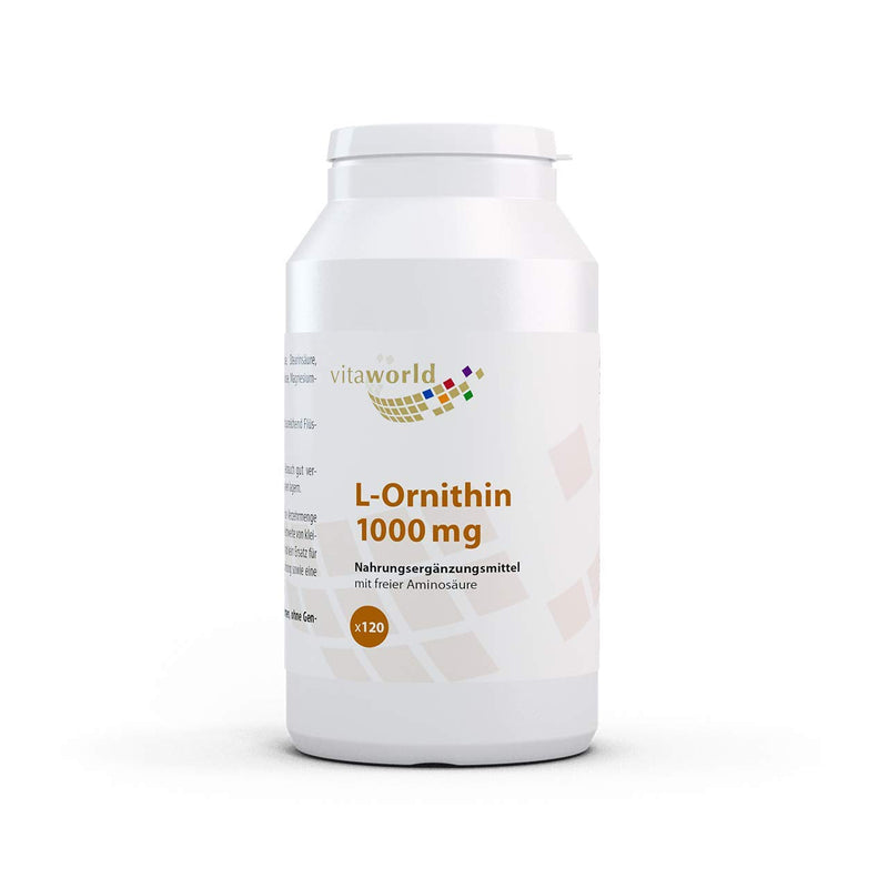 [Australia] - Vita World L-Ornithine 1000 mg 120 Tablets Highly Dosed Vegan Only 1 Tablet a Day Made in Germany 