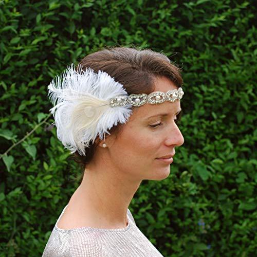 [Australia] - Feather Headband Twenties Hair Accessory Boho Headband Wedding Hair Band Gatsby Headband 1920s Headband Flapper Headband by QueenMee (Ivory) Ivory 