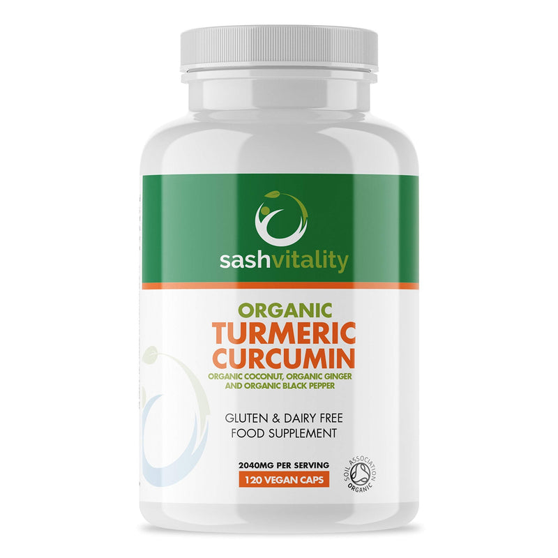 [Australia] - Organic Turmeric High Strength 2040mg Capsules with Black Pepper & Ginger – Advanced Turmeric Curcumin | 120 Vegan Turmeric Capsules | Certified Organic | UK Made Sash Vitality 