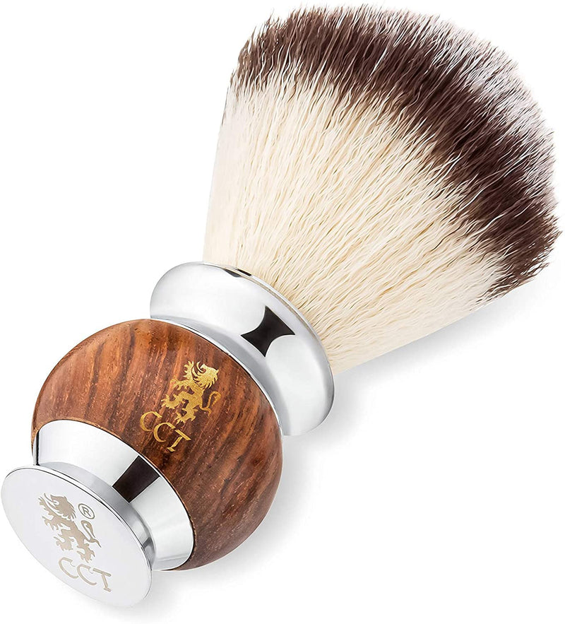 [Australia] - The Cambridge Cut Throat® Luxury Missanda Hardwood and Stainless Steel Men's Shaving Brush for Soap, Foam or Cream with Premium Synthetic Silvertip Vegan Friendly Badger Bristles Male Grooming Present 