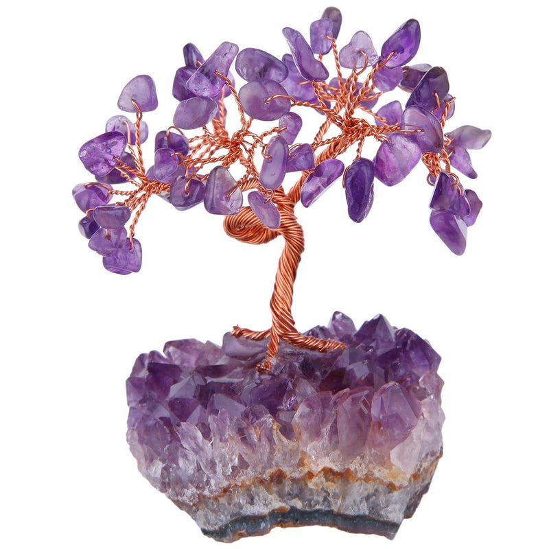 [Australia] - mookaitedecor Natural Amethyst Money Tree,Gemstone Feng Shui Ornaments Healing Crystal Tree Figurines,Amethyst Rough Stone Cluster Base 01#-purple 