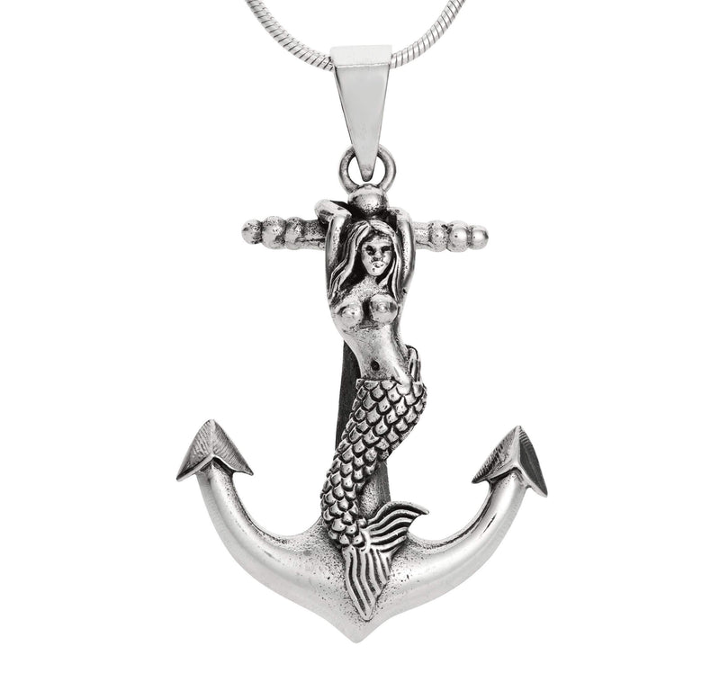 [Australia] - TreasureBay 925 Sterling Silver Anchor and Mermaid Pendant, Necklace Pendant for Men and Women 