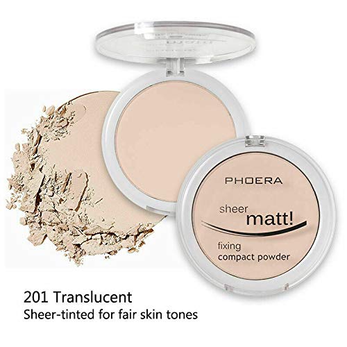 [Australia] - AQUAPURITY - PHOERA Sheer Matte Fixing Powder Makeup Base Fixer Setting Powder Foundation Fixing Compact Pressed Powder Long Lasting Make Up Fixer Skin Vitamin E Beauty Blender (201 Translucent) 201 Translucent 