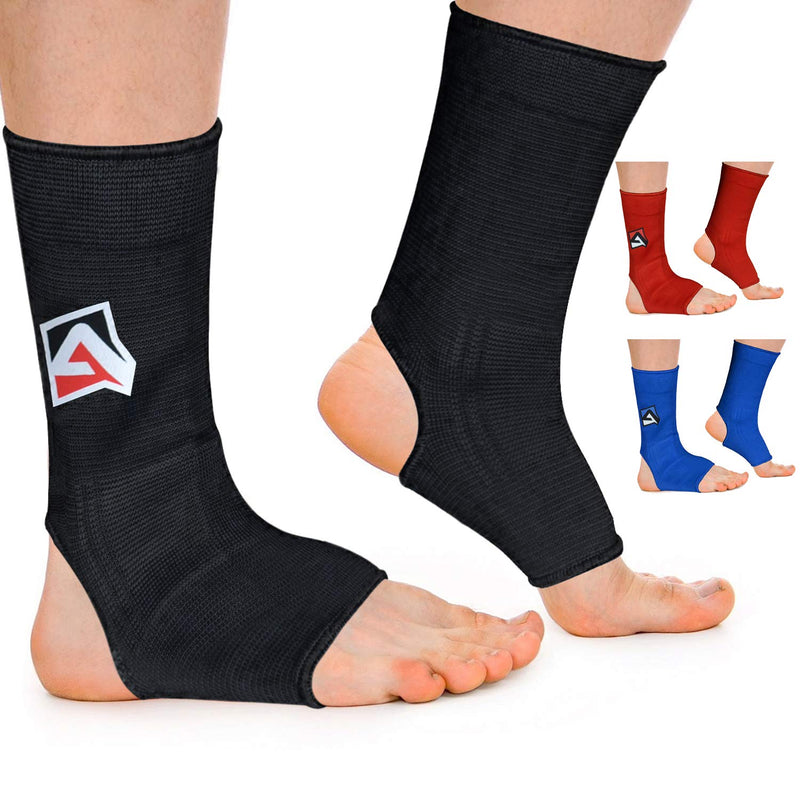 [Australia] - AQF MMA Ankle Support Muay Thai Foot Brace Guard Kick Boxing Sprains Achilles Tendon Pain Relief Protector Elasticated Breathable Compression Sleeve Black M 