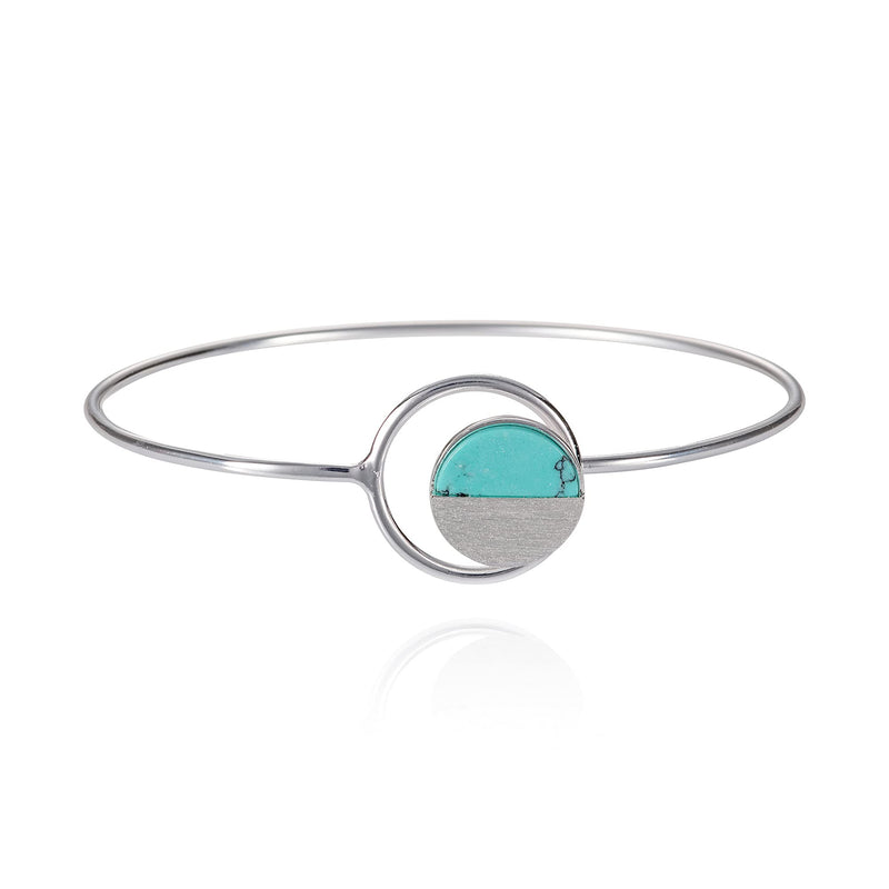 [Australia] - namana Disc Bangle Bracelet. Brushed Finish Geometric Bangle with Created Blue Turquoise or White Agate. 14ct Gold Plated or Silver Coloured Bangle for Women Rhodium Plated Base Metal 