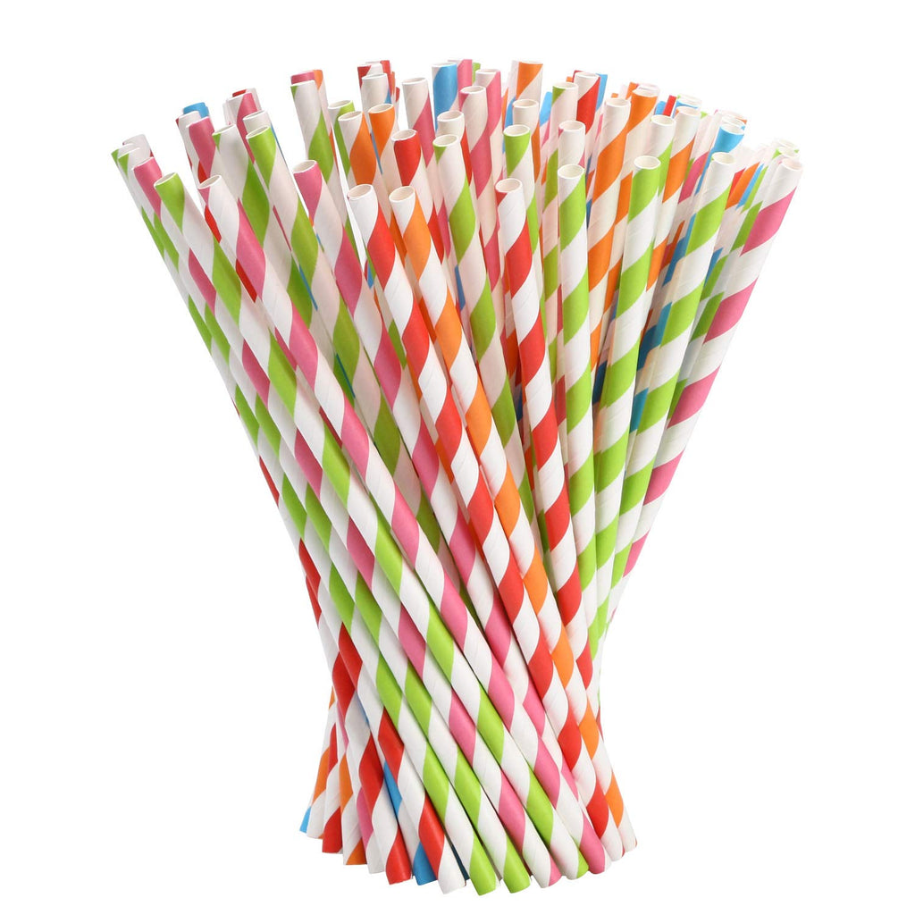 [Australia] - Vicloon Straws Paper, Drinking Straw Biodegradable Recyclable, Party Straw for Birthday, Wedding, Christmas, 5 Colors 100Pcs Rainbow Straws 