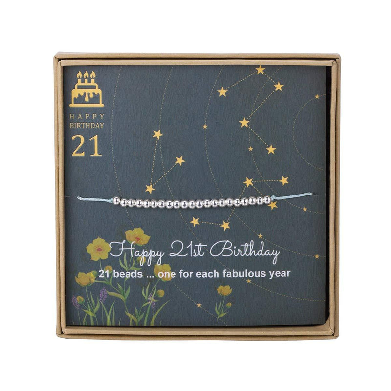[Australia] - Happy 21st Gifts for Her - Sterling Silver Bead Bracelet for 21st Birthday Gift, Adjustable Jewelry 7" - 10" Cord 