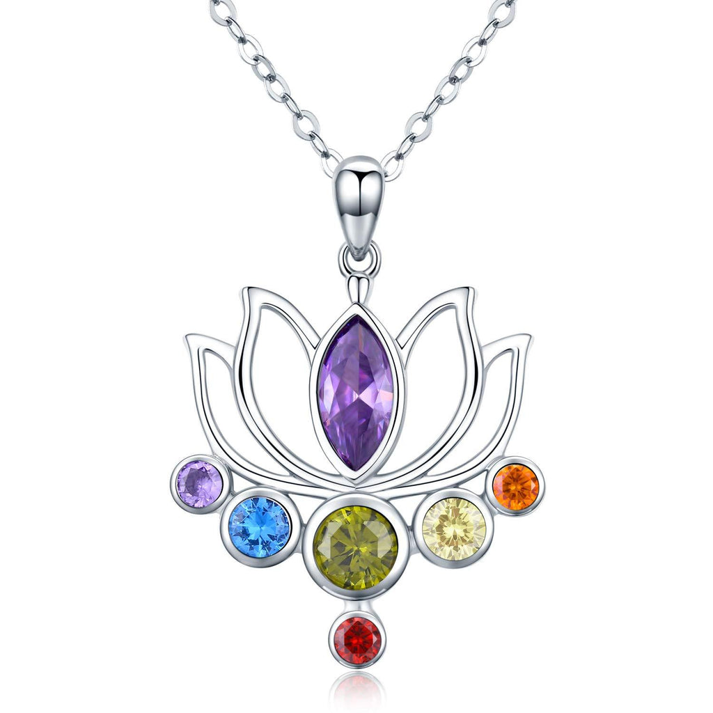 [Australia] - 925 Sterling Silver Chakra Necklace Healing Lotus Flower Pendant Necklace Jewellery Birthday Mothers Day Gifts for Women,Yoga Lover chakra lotus flower 