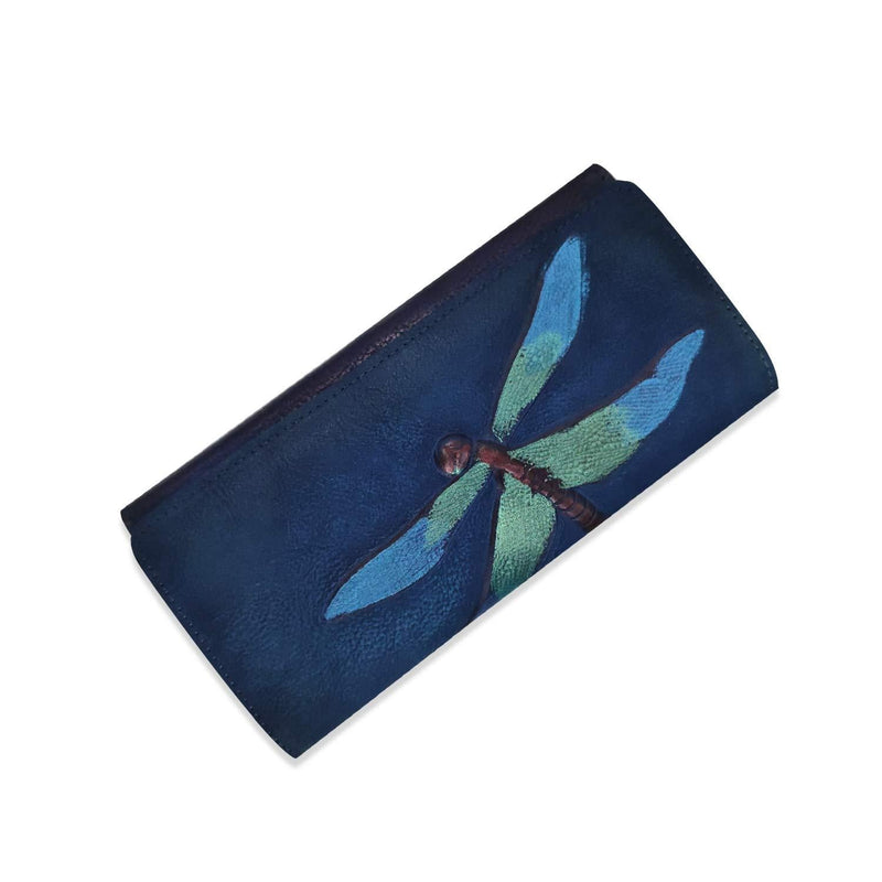 [Australia] - FANDARE Women's Wallet Purse Leather Clutches Evening Handbags Card Cases Holders & Money Organizers Lady Dragonfly Wallet for Party,Travel,Walking, Shopping Dark Blue 