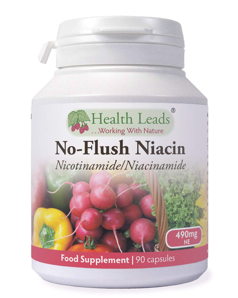 [Australia] - No-Flush Niacin 490mg x 90 Capsules, Nicotinamide/Niacinamide - Flush Free Form of Vitamin B3/Niacin,Magnesium Stearate Free & No Nasty Additives, Vegan, Made in Wales 