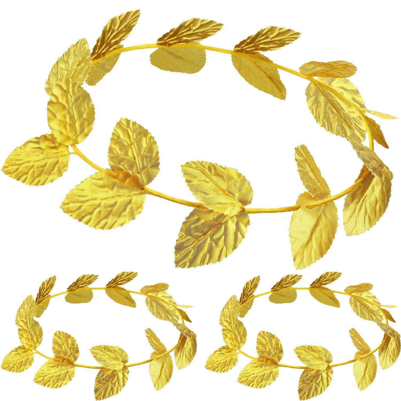 [Australia] - meekoo Roman Head Wreath Gold Leaf Crown Headdress Roman Leaf Headband Toga Headwear (Knitted Fabric, 3 Pieces) 