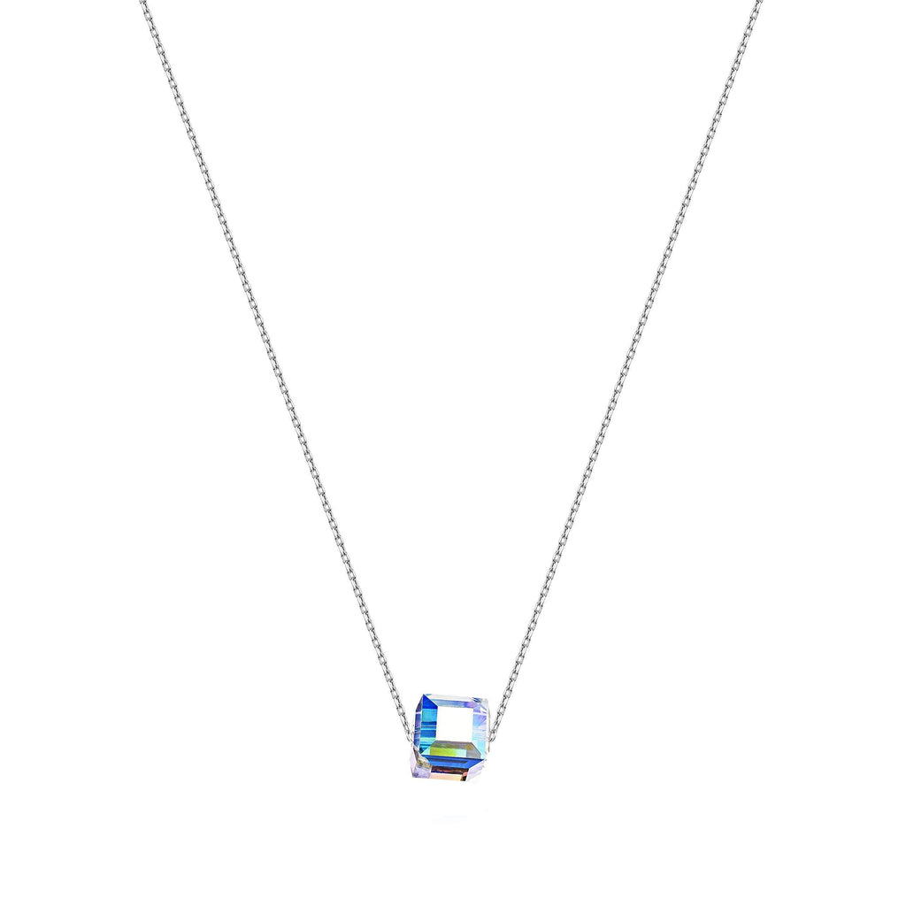 [Australia] - Amberta 925 Sterling Silver Chain Necklace for Women - Lumini Crystal - Rainbow Cube/Sphere - Various Styles Chain with Lumini Cube 8 mm 