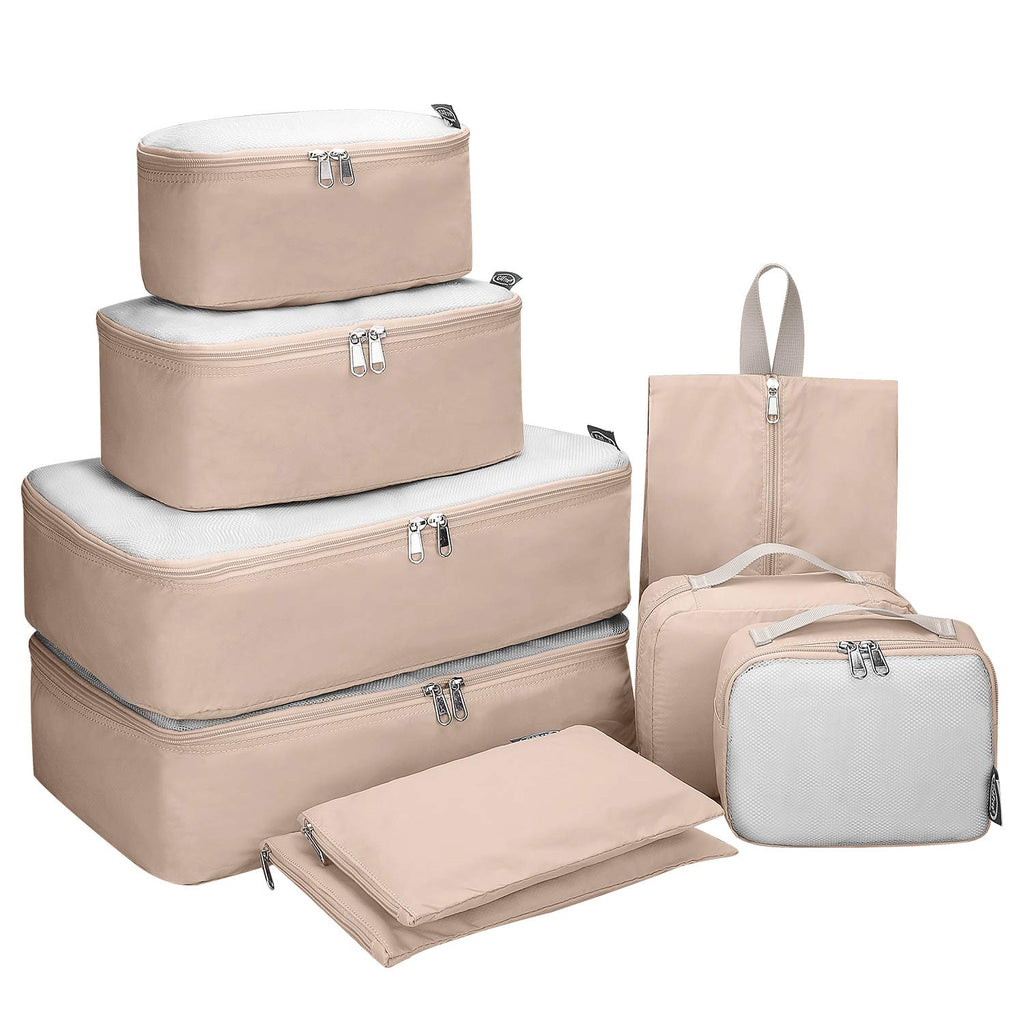 [Australia] - G4Free 9 pcs Packing Cubes Mesh Travel Luggage Bag Set Packing Organizer (2l+m+slim+2toiletry Bag+shoes Bag+2laundry Bag)beige 