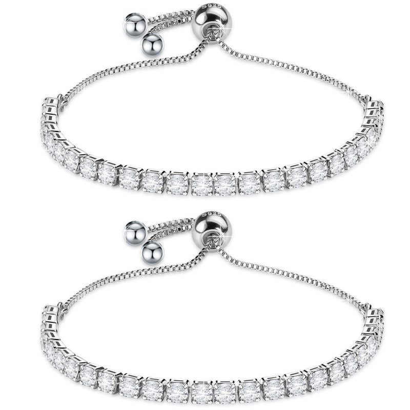 [Australia] - J.Fée Sterling Silver Bracelet for Women, S925 Tennis Adjustable Bracelet 2PCS Sparkle Zircon Bracelet,Silver,Gold,Rose Gold,D Color,VVS Clarity 