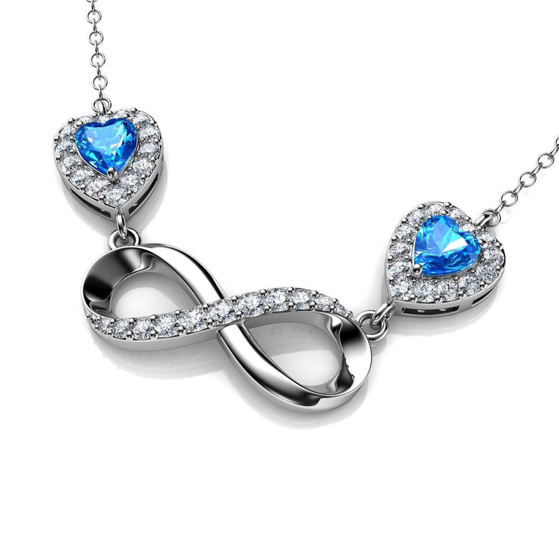 [Australia] - DEPHINI - Infinity Necklace - 925 Sterling Silver - CZ Crystal Pendant - Fine Jewellery Love - 18" Premium Rhodium Plated Silver Chain - Aqua Cubic Zirconia 