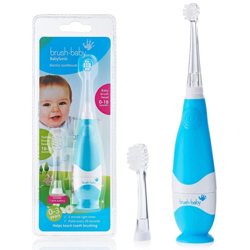 [Australia] - Brush Baby BabySonic Infant and Toddler Electric Toothbrush for Ages 0-3 Years - Smart LED Timer and Gentle Vibration Provide a Fun Brushing Experience (Blue) Blue 